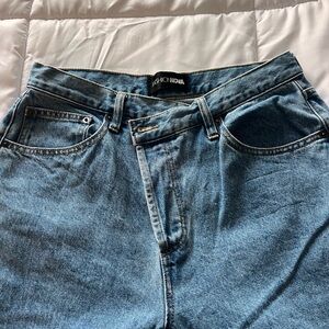 Fashion Nova Women’s Dark Blue Crossover Straight leg Jeans
